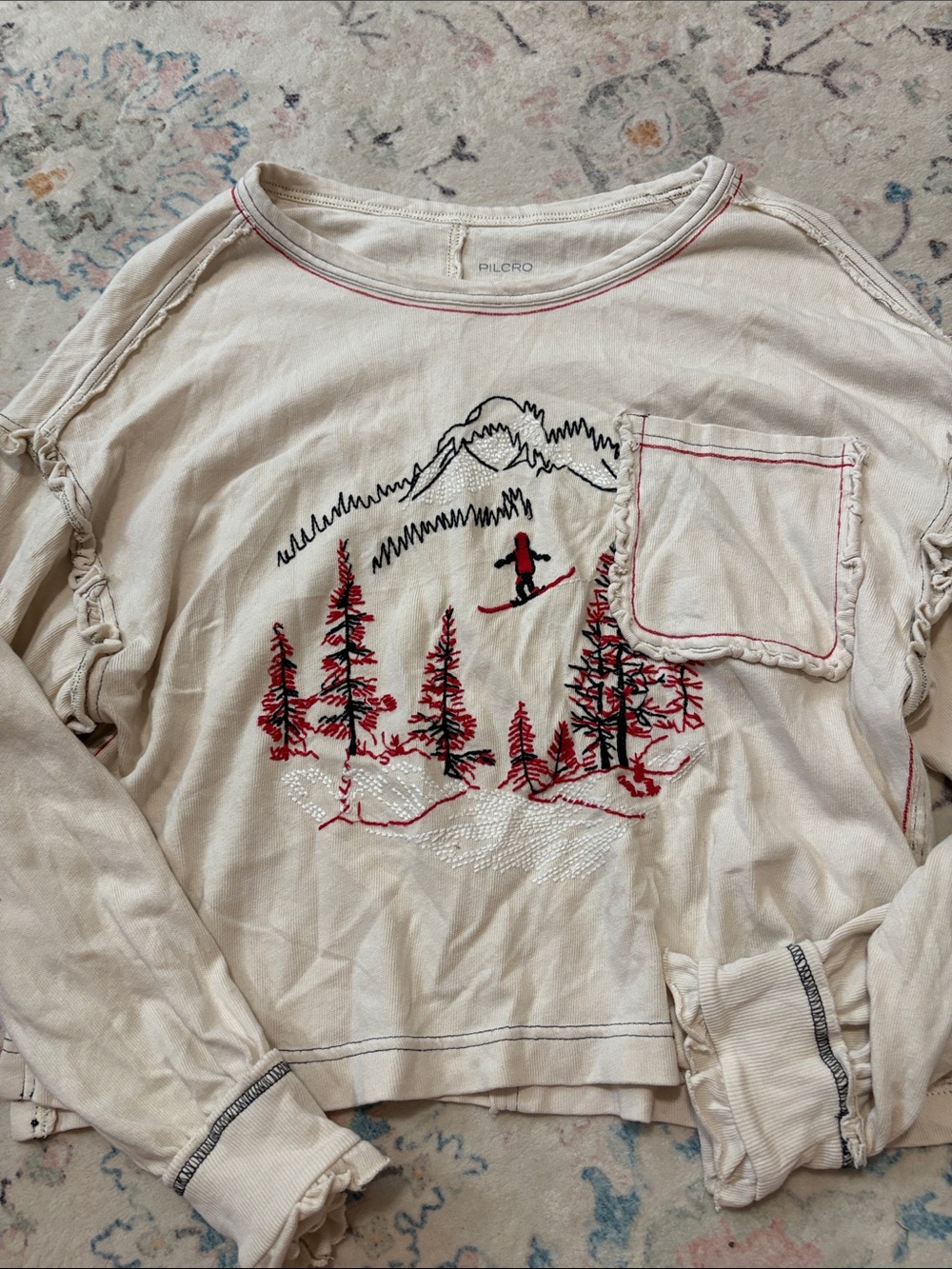 Pilcro Après Long-Sleeve Ruffled Cotton Tee . From anthropology. Size Med.